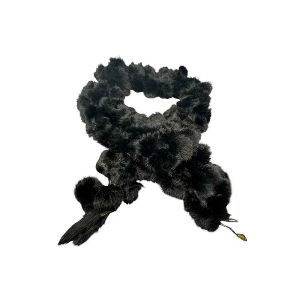 Belle Fare Hoya knitted rex rabbit ruffle scarf real fur